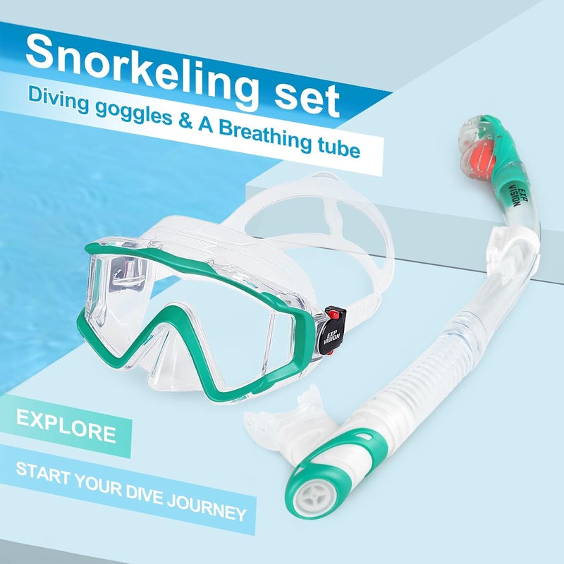 EXP VISION Snorkel Set Pano 3 Window Adult Snorkeling Gear, Professional Snorkel Goggles Anti-Fog Diving Mask, Anti-Leak Swim Goggles and Dry Top Snorkel for Diving, Snorkeling, Swimming - Image 4